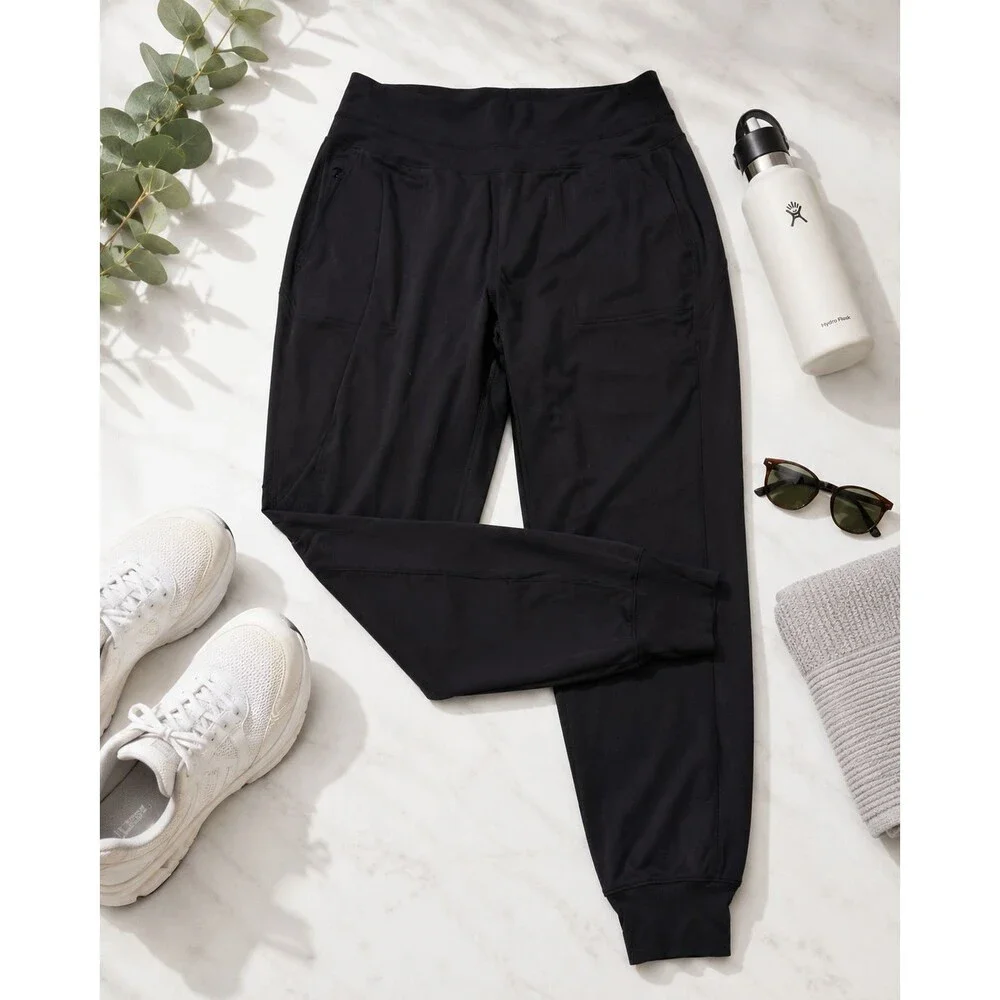 Athleta Women’s Black Jogger Pants Size L Tapered Zip Pockets Athletic
